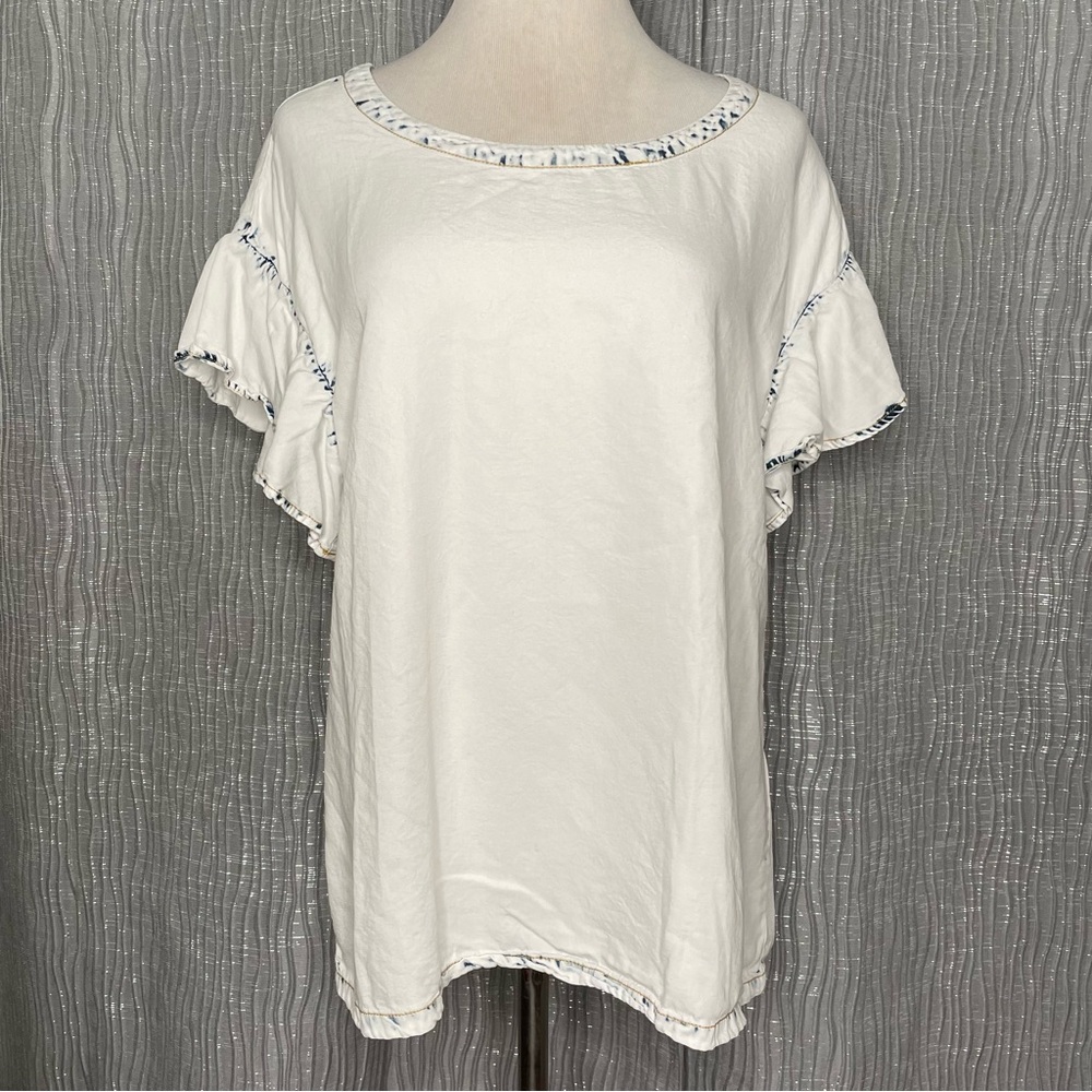 DKNY whitewash chambray popover top